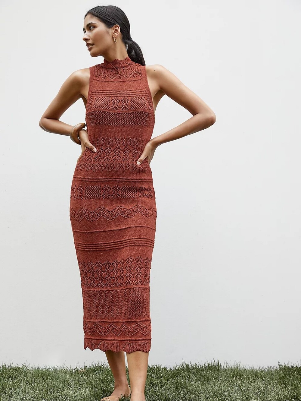 Anthropologie Crochet Sleeveless Midi Dress In Burnt Orange Size Medium